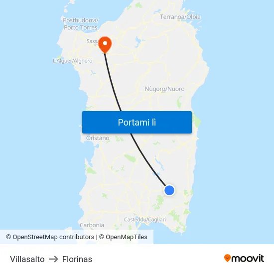 Villasalto to Florinas map