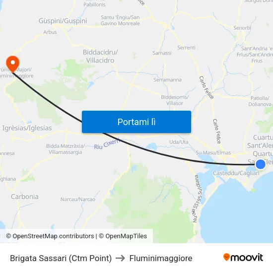 Brigata Sassari (Ctm Point) to Fluminimaggiore map