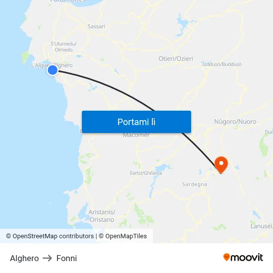 Alghero to Fonni map