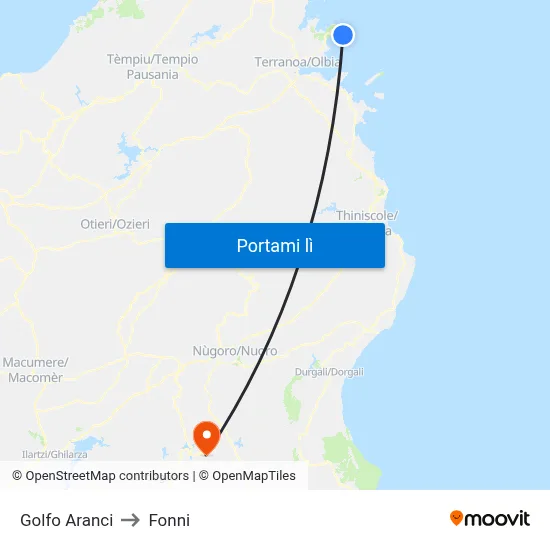 Golfo Aranci to Fonni map