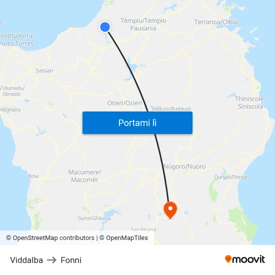 Viddalba to Fonni map