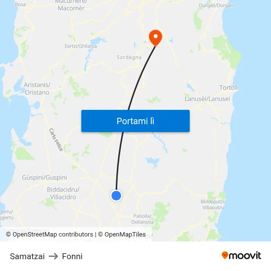 Samatzai to Fonni map