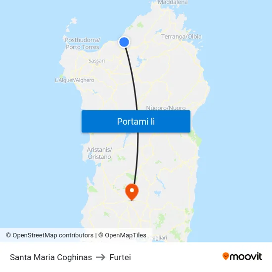 Santa Maria Coghinas to Furtei map