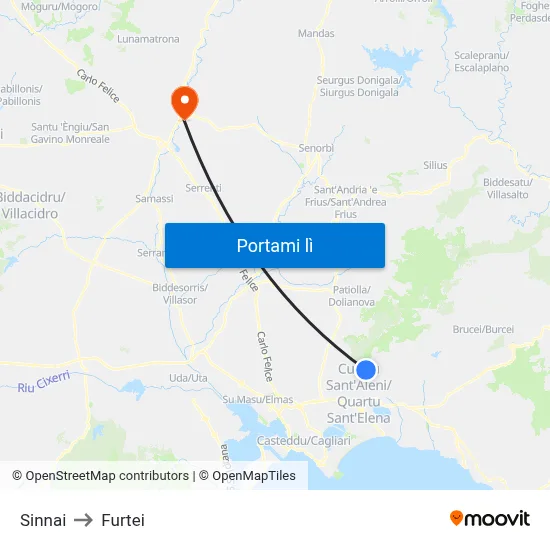 Sinnai to Furtei map