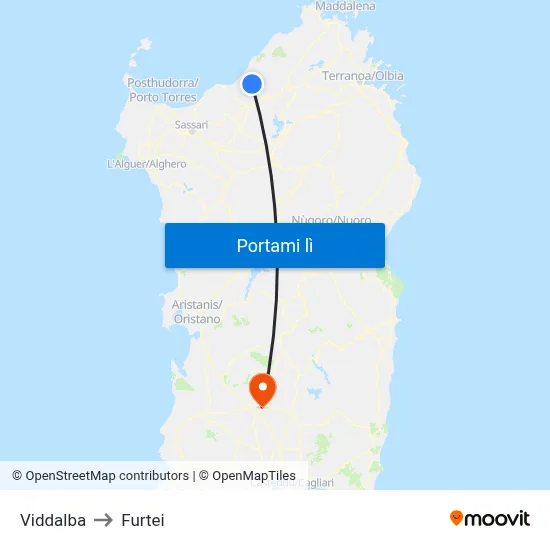 Viddalba to Furtei map