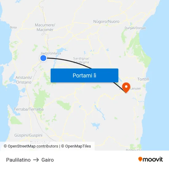 Paulilatino to Gairo map