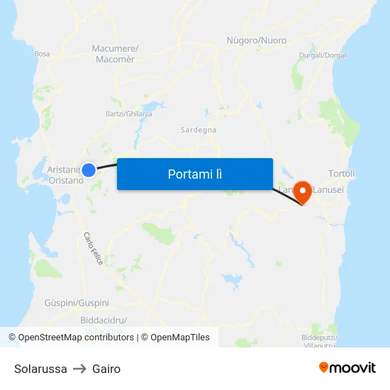Solarussa to Gairo map