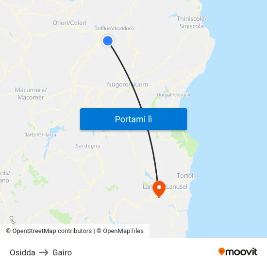 Osidda to Gairo map