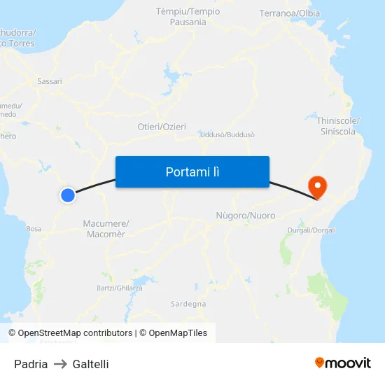Padria to Galtelli map