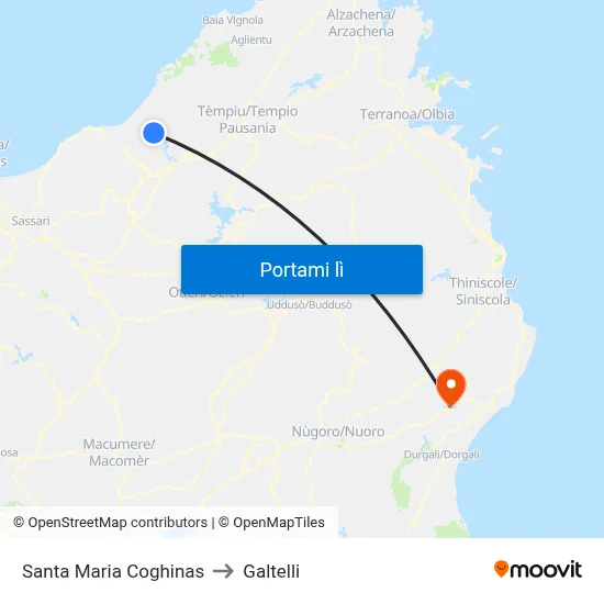 Santa Maria Coghinas to Galtelli map