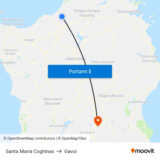 Santa Maria Coghinas to Gavoi map