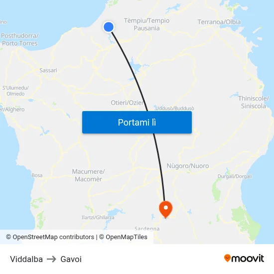 Viddalba to Gavoi map