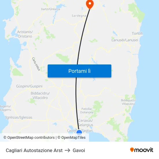 Cagliari Autostazione Arst to Gavoi map