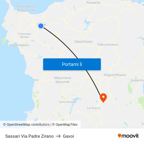 Sassari Via Padre Zirano to Gavoi map