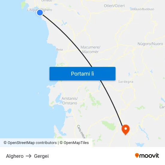 Alghero to Gergei map