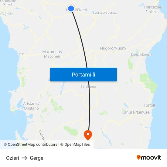 Ozieri to Gergei map