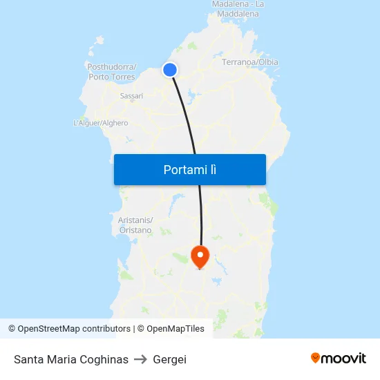 Santa Maria Coghinas to Gergei map