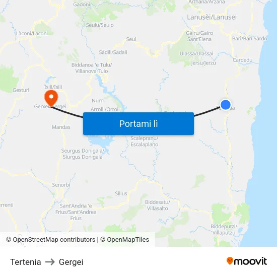 Tertenia to Gergei map