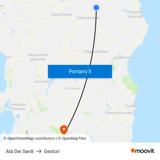 Alà Dei Sardi to Gesturi map