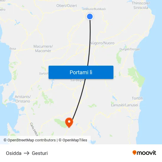 Osidda to Gesturi map