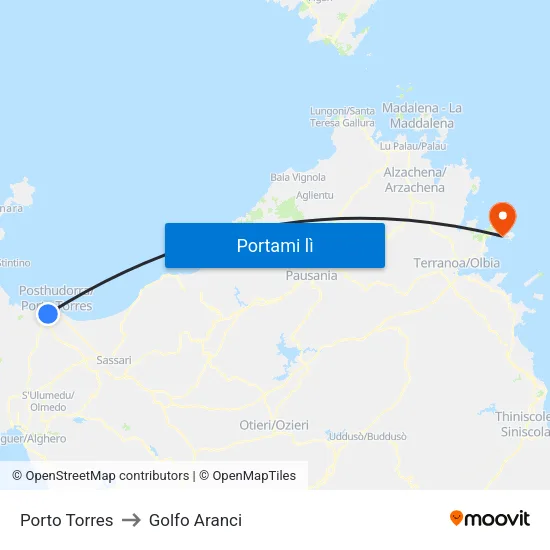 Porto Torres to Golfo Aranci map