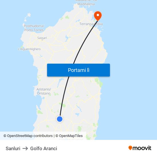 Sanluri to Golfo Aranci map