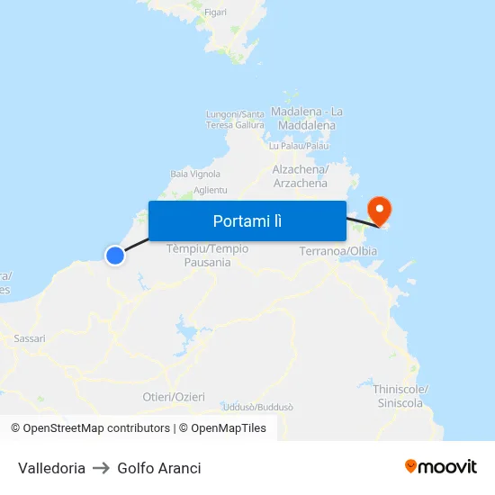 Valledoria to Golfo Aranci map