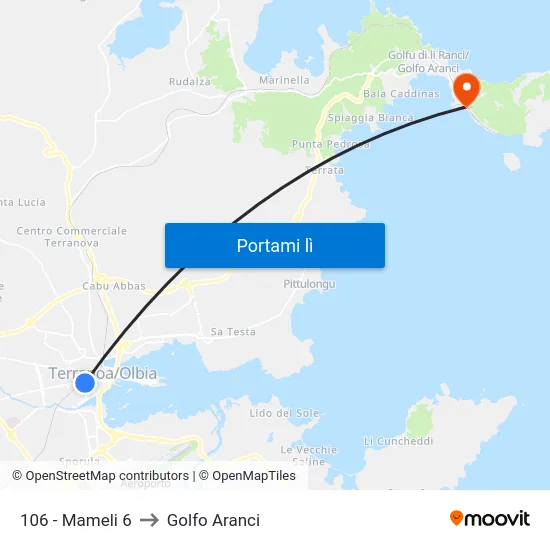 Mameli 6 to Golfo Aranci map