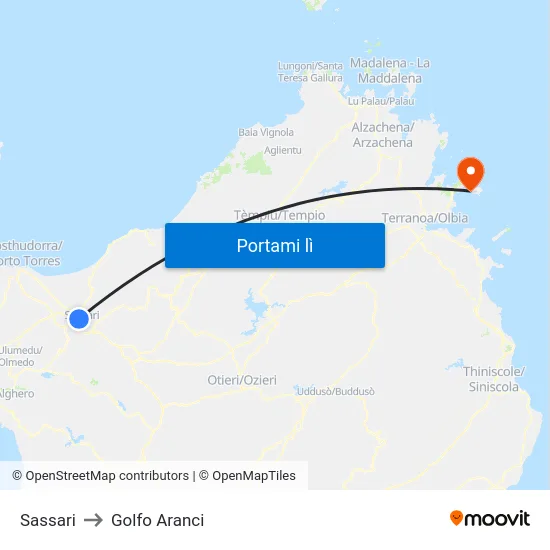 Sassari to Golfo Aranci map