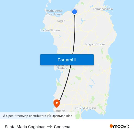 Santa Maria Coghinas to Gonnesa map