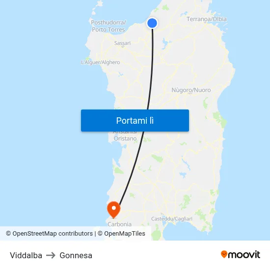 Viddalba to Gonnesa map