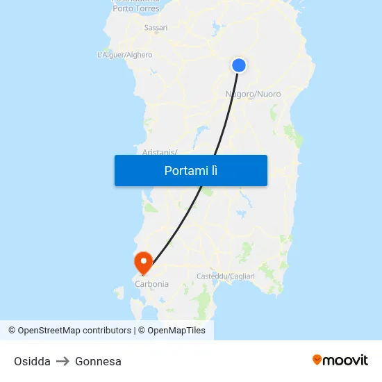 Osidda to Gonnesa map