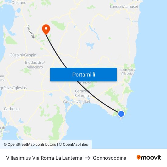 Villasimius Via Roma-La Lanterna to Gonnoscodina map