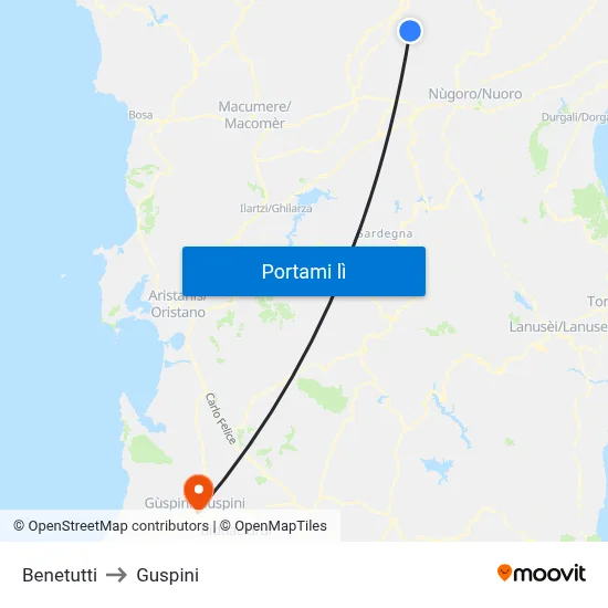 Benetutti to Guspini map
