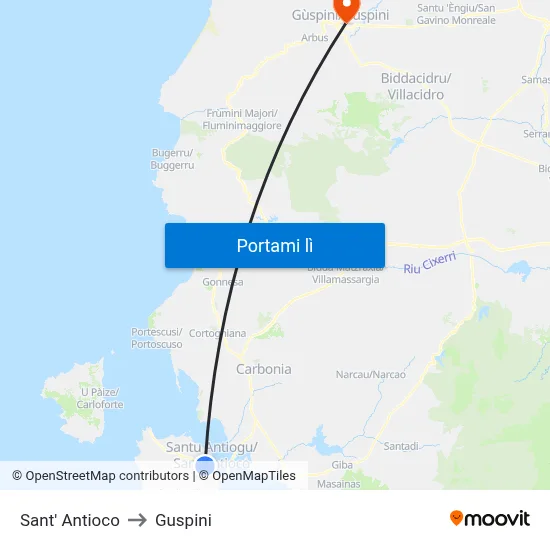 Sant' Antioco to Guspini map