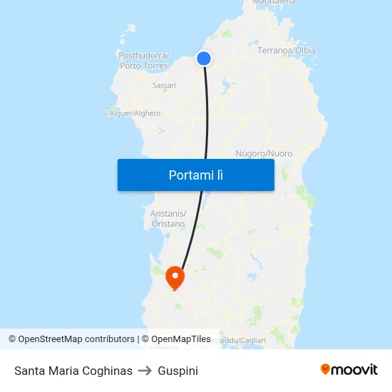 Santa Maria Coghinas to Guspini map