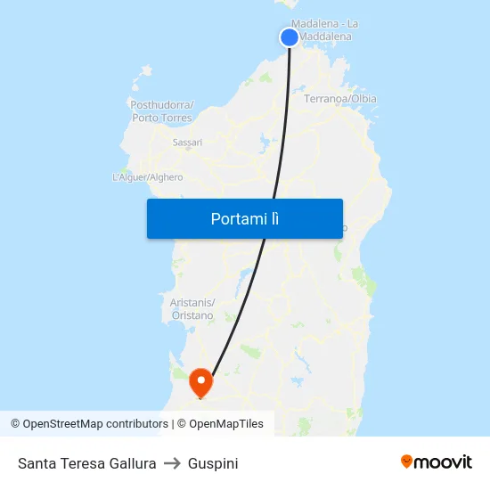 Santa Teresa Gallura to Guspini map