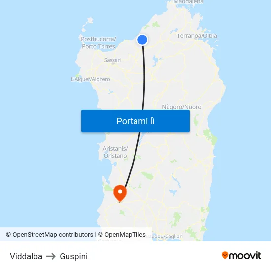 Viddalba to Guspini map