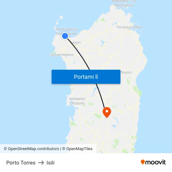 Porto Torres to Isili map