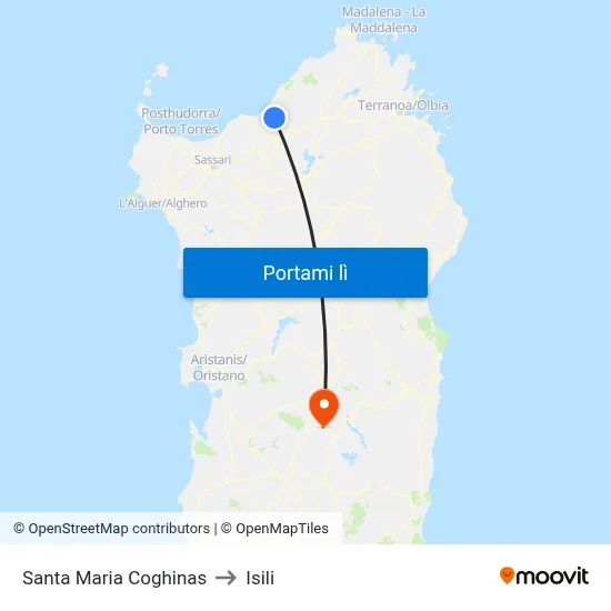 Santa Maria Coghinas to Isili map