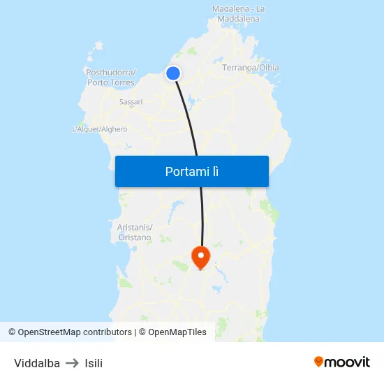 Viddalba to Isili map