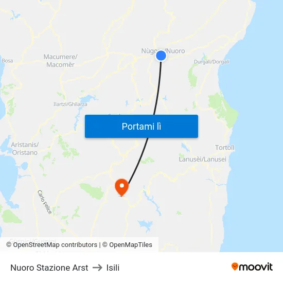Nuoro Stazione Arst to Isili map