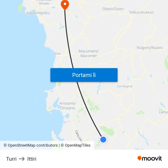 Turri to Ittiri map