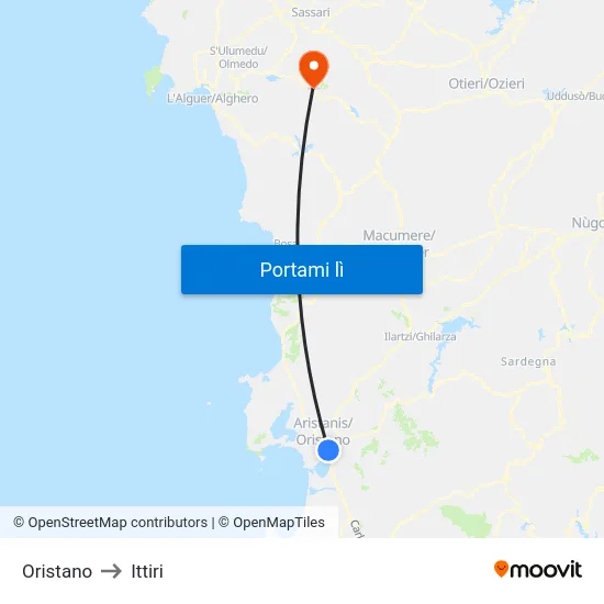 Oristano to Ittiri map