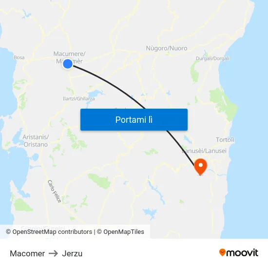 Macomer to Jerzu map