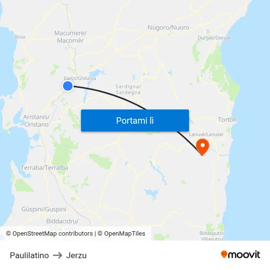 Paulilatino to Jerzu map