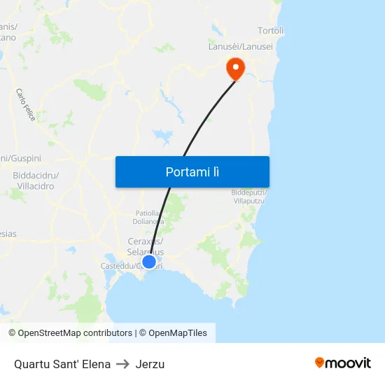 Quartu Sant' Elena to Jerzu map