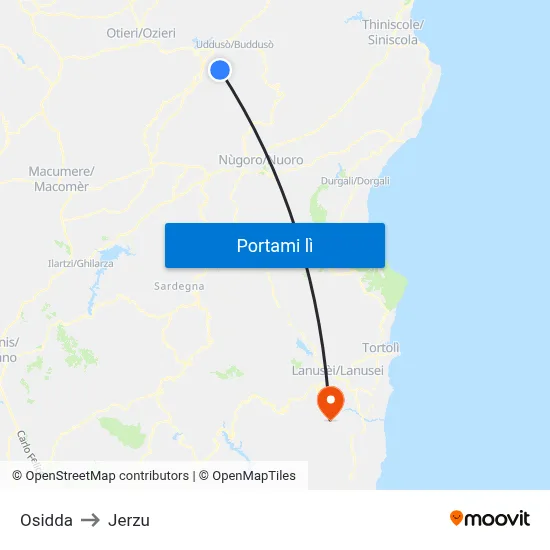 Osidda to Jerzu map