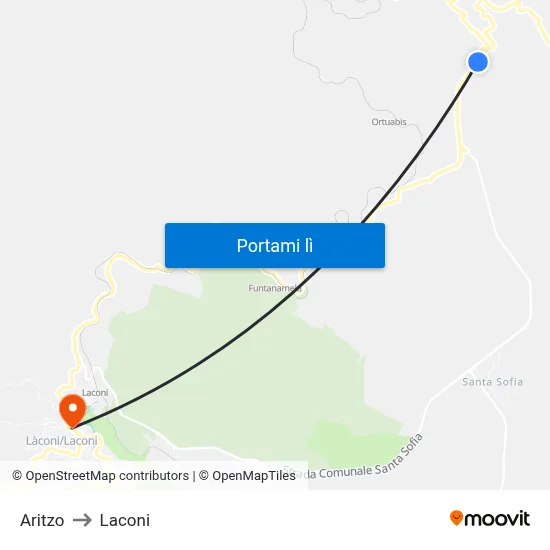 Aritzo to Laconi map