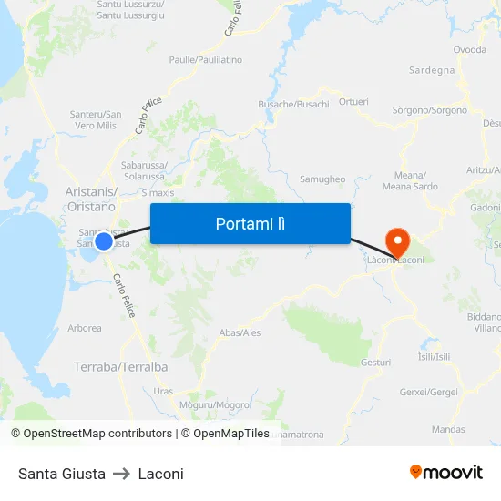 Santa Giusta to Laconi map